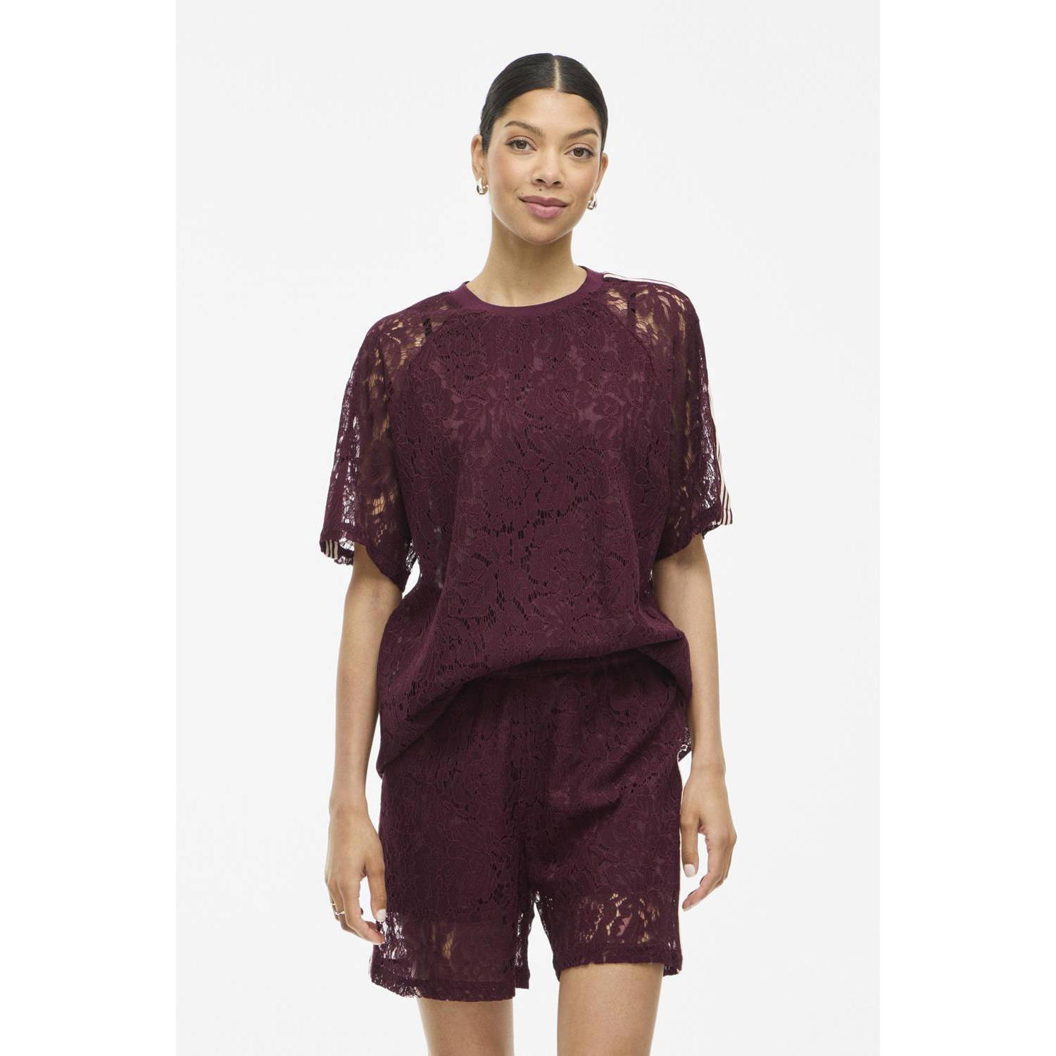 VILA wide leg high waist casual short donkerrood