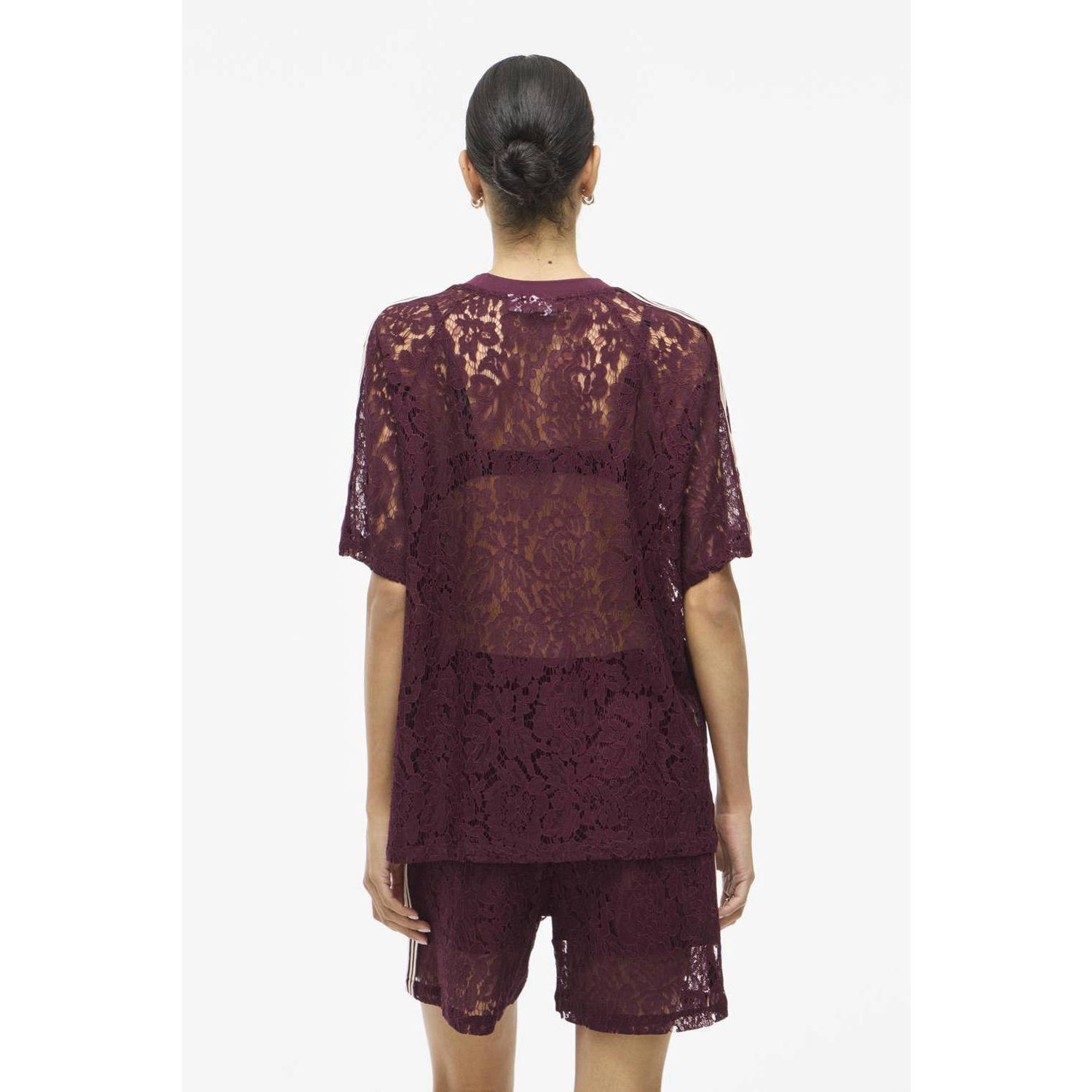 VILA wide leg high waist casual short donkerrood