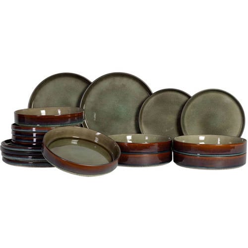 Wehkamp Cosy & Trendy Cosy & Trendy Serviesset Quintana Green 18-delig / 6 personen - 6 dinerborden, 6 diepe borden en 6 ontbijt... aanbieding