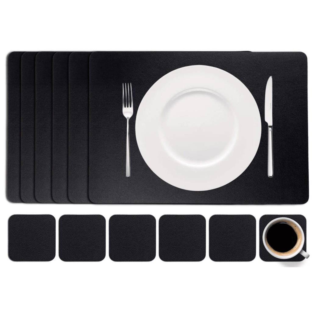 Cookinglife 6 Placemats + 6 Onderzetters - Afwasbaar - Zwart