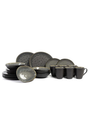 Serviesset Organic Laguna Blue Grey 24-delig / 6 personen - 6 dinerborden, 6 bekers, 6 ontbijtborden en 6 diepe borden