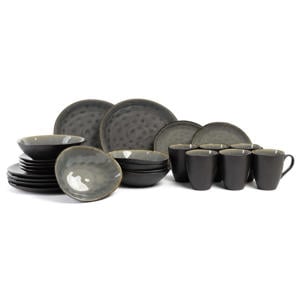 Serviesset Organic Laguna Blue Grey 24-delig / 6 personen - 6 dinerborden, 6 bekers, 6 ontbijtborden en 6 diepe borden