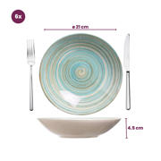 thumbnail: Cosy & Trendy Serviesset Turbolino - Blauw 24-delig / 6 personen - 6 dinerborden, 6 diepe borden, 6 ontbijtborden en 6 mokken