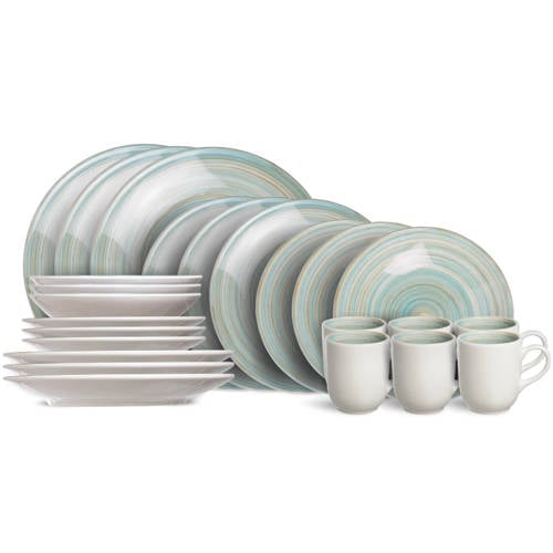 Wehkamp Cosy & Trendy Cosy & Trendy Serviesset Turbolino - Blauw 24-delig / 6 personen - 6 dinerborden, 6 diepe borden, 6 ontbij... aanbieding