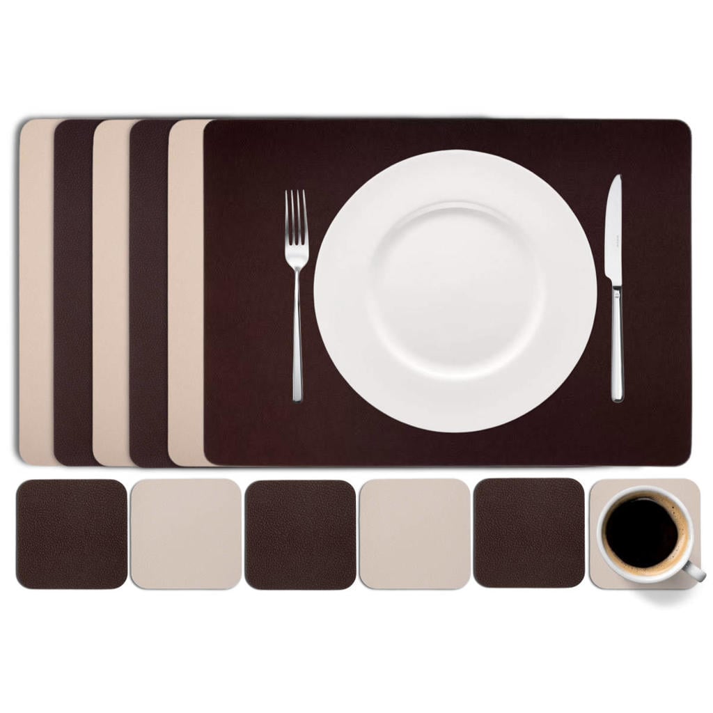 Cookinglife 6 Placemats + 6 Onderzetters Rechthoek - Bruin Zand