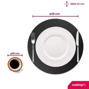 thumbnail: Cookinglife 6 Placemats + 6 Onderzetters - Dubbelzijdig - Rond - Vegan leer - Zwart / Cognac