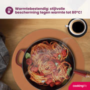 thumbnail: Cookinglife 6 Placemats + 6 Onderzetters - Dubbelzijdig - Rond - Vegan leer - Zwart / Cognac