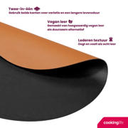 thumbnail: Cookinglife 6 Placemats + 6 Onderzetters - Dubbelzijdig - Rond - Vegan leer - Zwart / Cognac