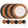 Cookinglife 6 Placemats + 6 Onderzetters - Dubbelzijdig - Rond - Vegan leer - Zwart / Cognac