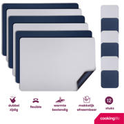 thumbnail: Cookinglife 6 Placemats + 6 Onderzetters - Dubbelzijdig - Vegan leer - Blauw / Grijs