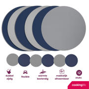thumbnail: Cookinglife 6 Placemats + 6 Onderzetters - Dubbelzijdig - Rond - Vegan leer - Blauw / Grijs