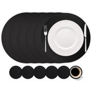 thumbnail: Cookinglife 6 Placemats + 6 Onderzetters - Rond - Vegan leer - Zwart