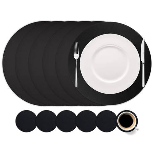 Cookinglife 6 Placemats + 6 Onderzetters Rond - Zwart afbeelding