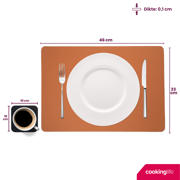 thumbnail: Cookinglife 6 Placemats + 6 Onderzetters - Dubbelzijdig - Vegan leer - Zwart / Cognac