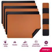 thumbnail: Cookinglife 6 Placemats + 6 Onderzetters - Dubbelzijdig - Vegan leer - Zwart / Cognac
