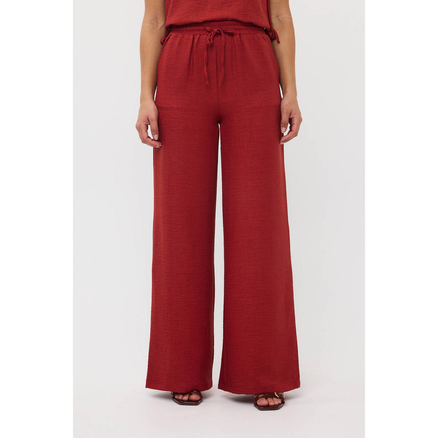 Ydence wide leg regular waist broek rood
