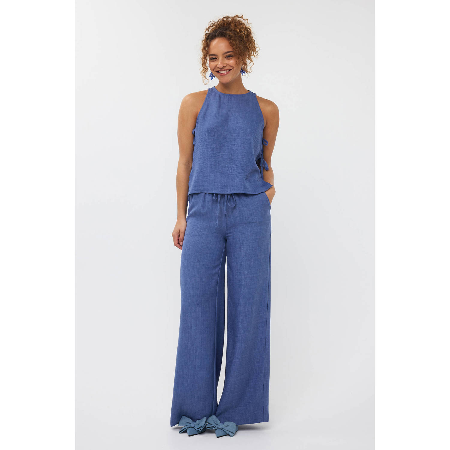 Ydence wide leg regular waist broek blauw