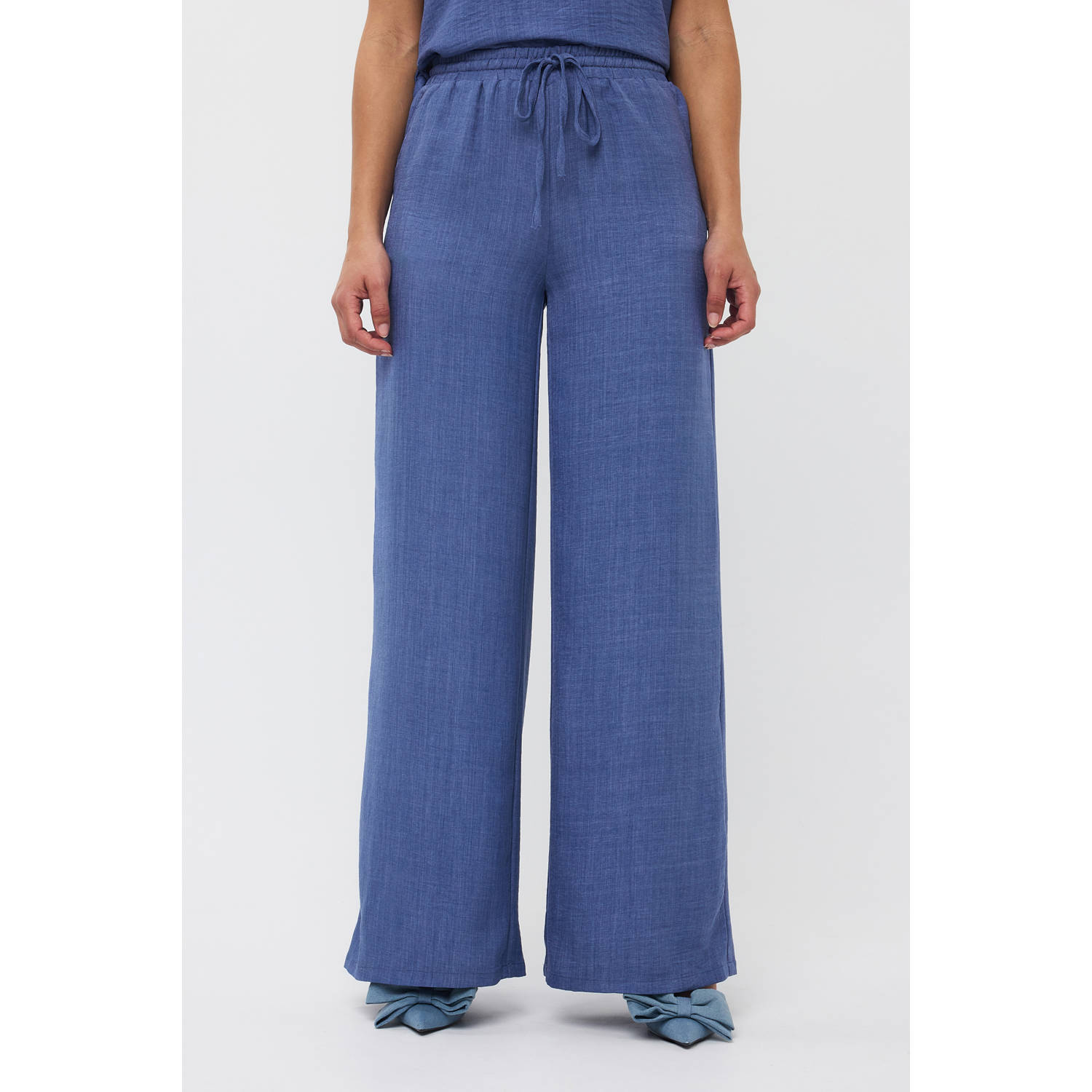 Ydence wide leg regular waist broek blauw