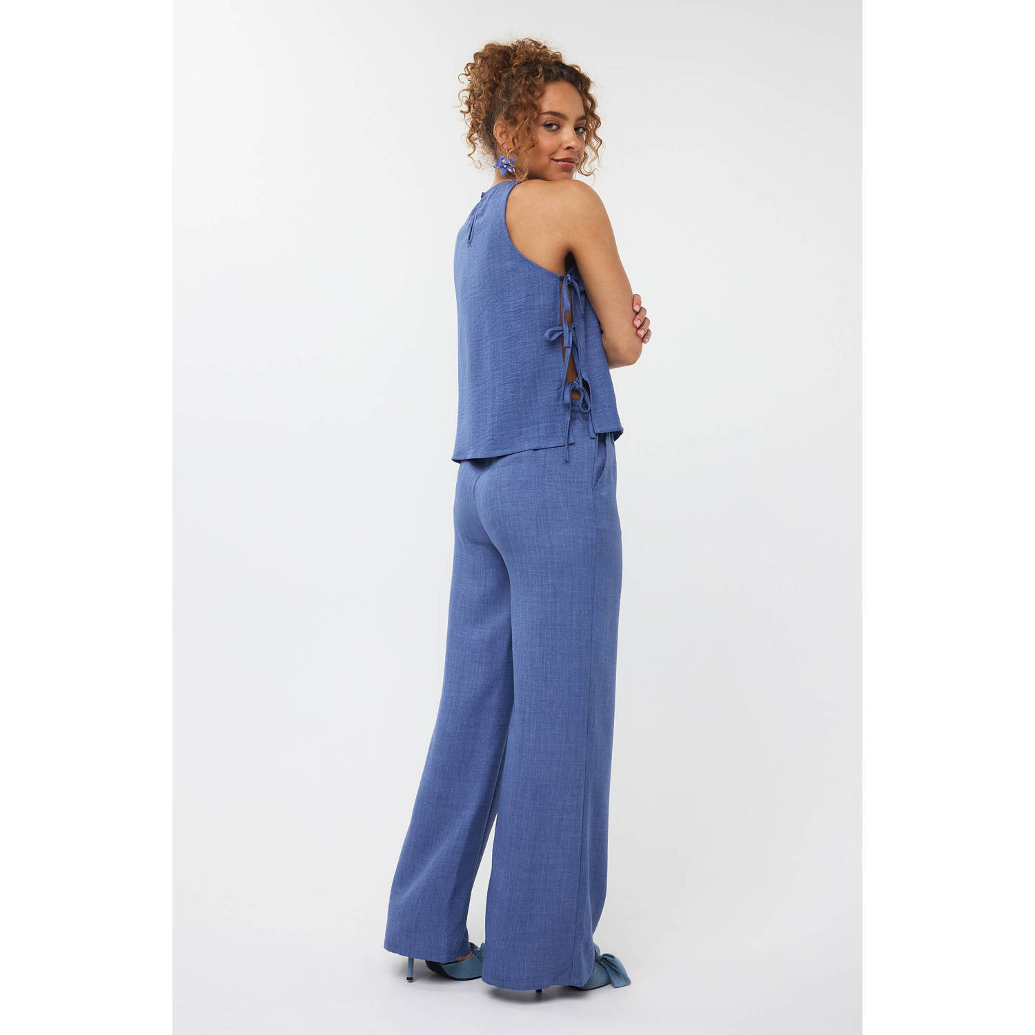 Ydence wide leg regular waist broek blauw