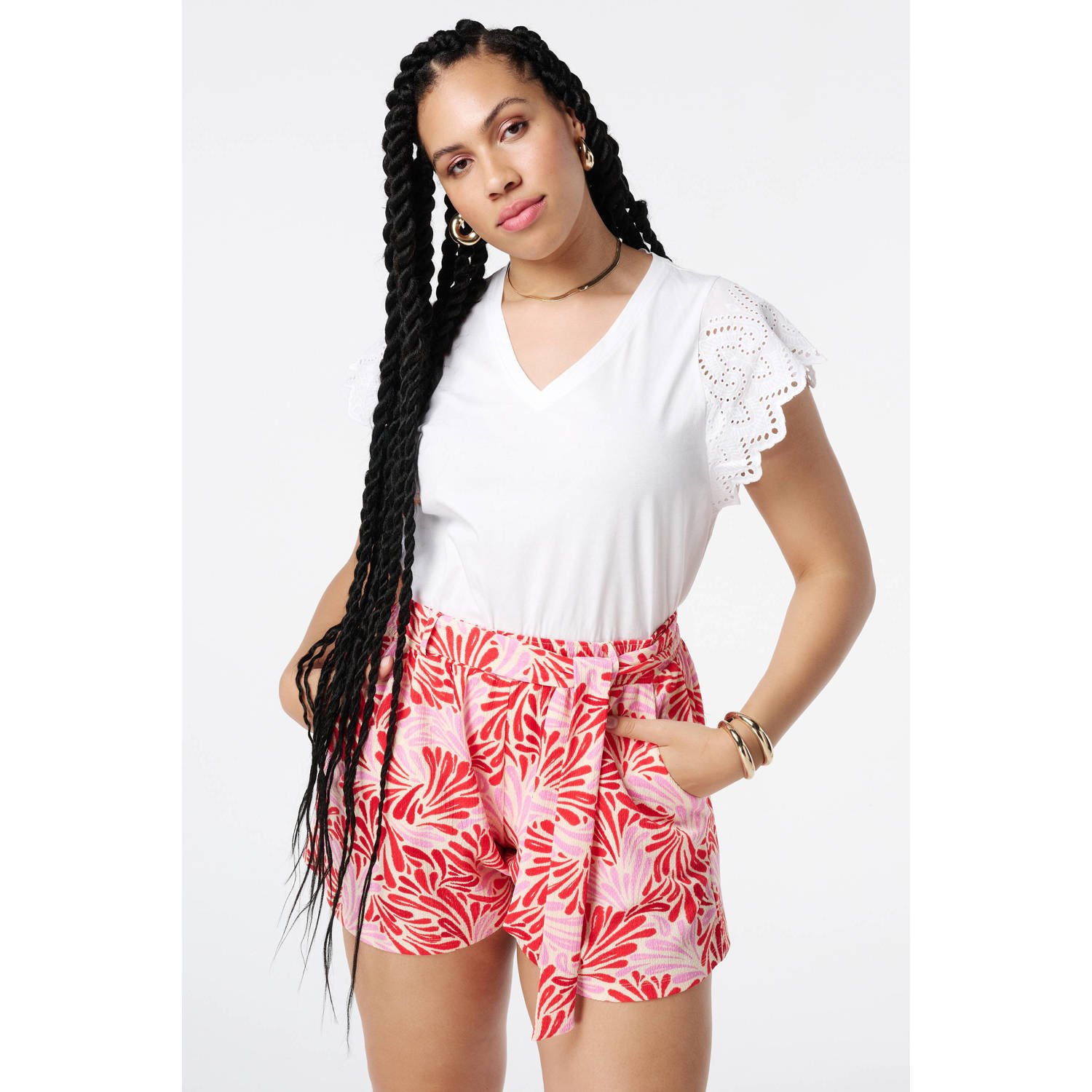 MS Mode straight regular waist casual short roze