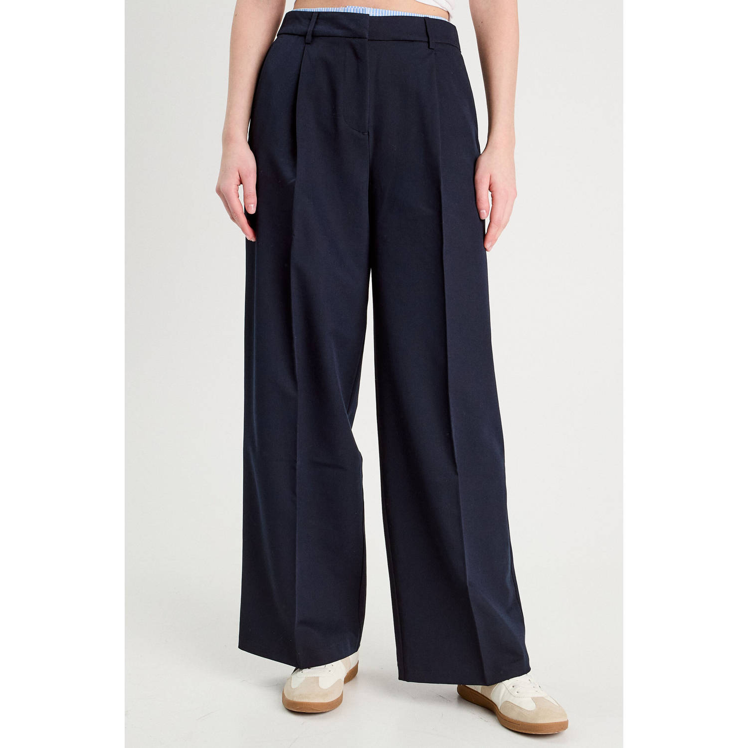 Cache wide leg regular waist broek donkerblauw