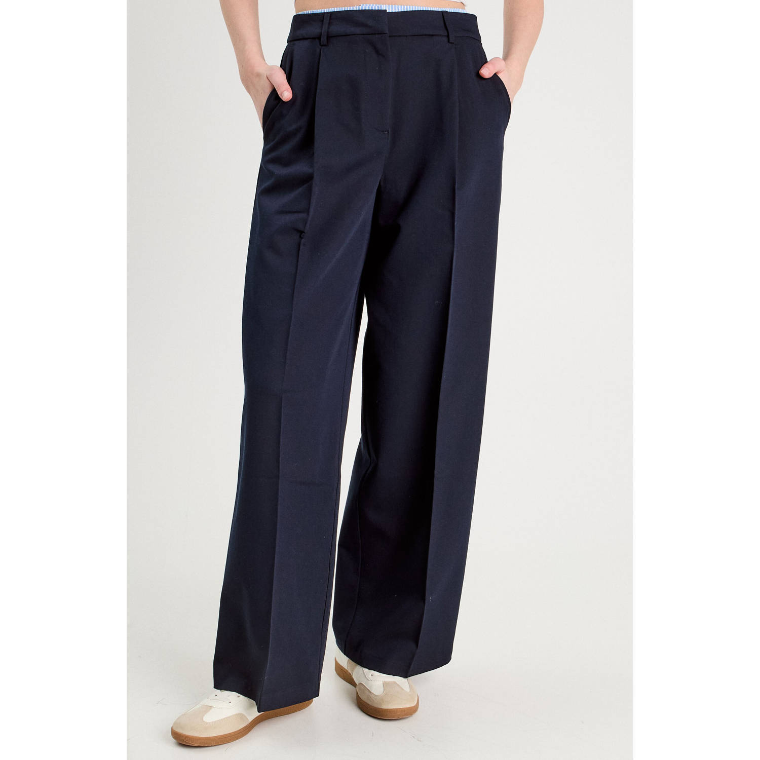 Cache wide leg regular waist broek donkerblauw