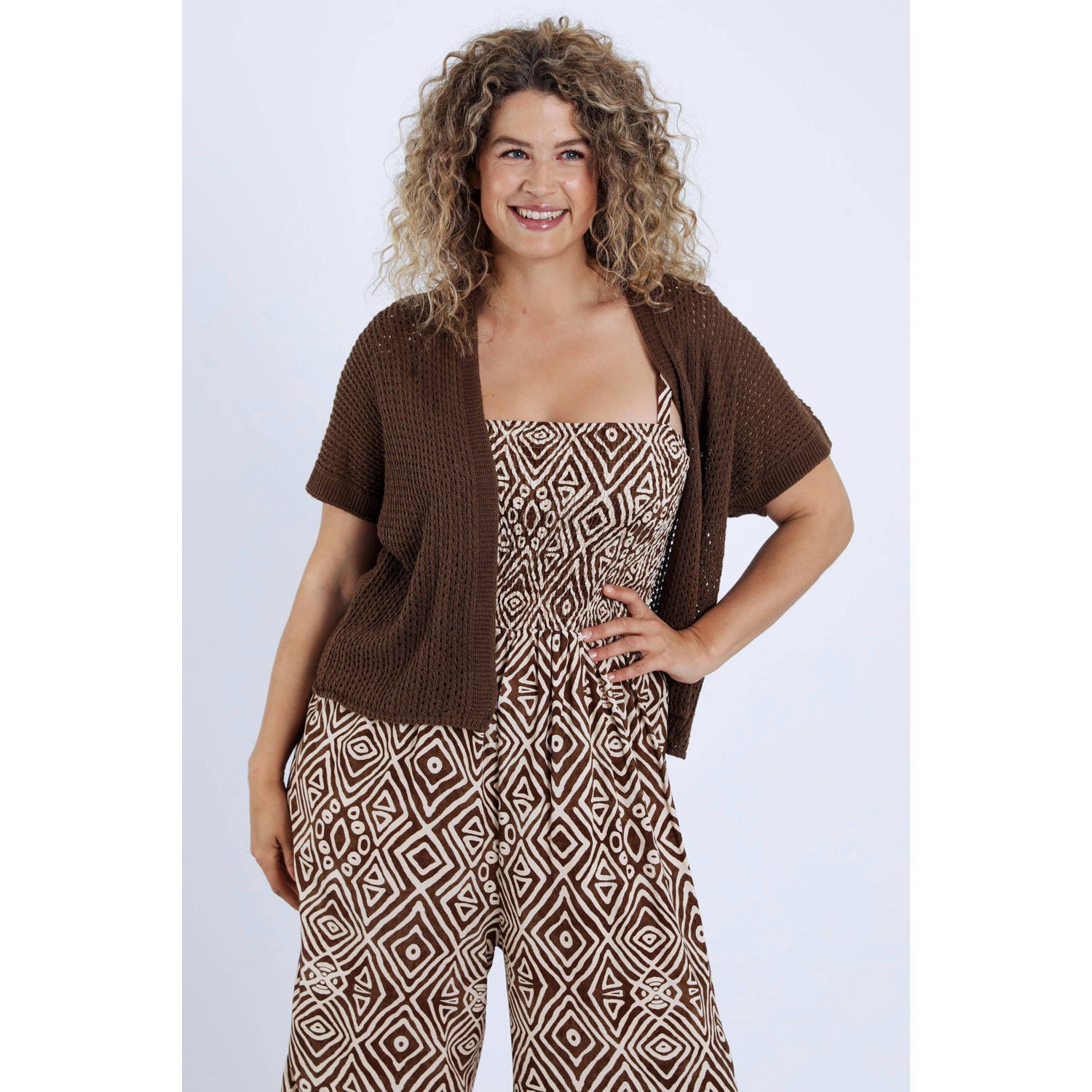 Paprika gebreid vest bruin