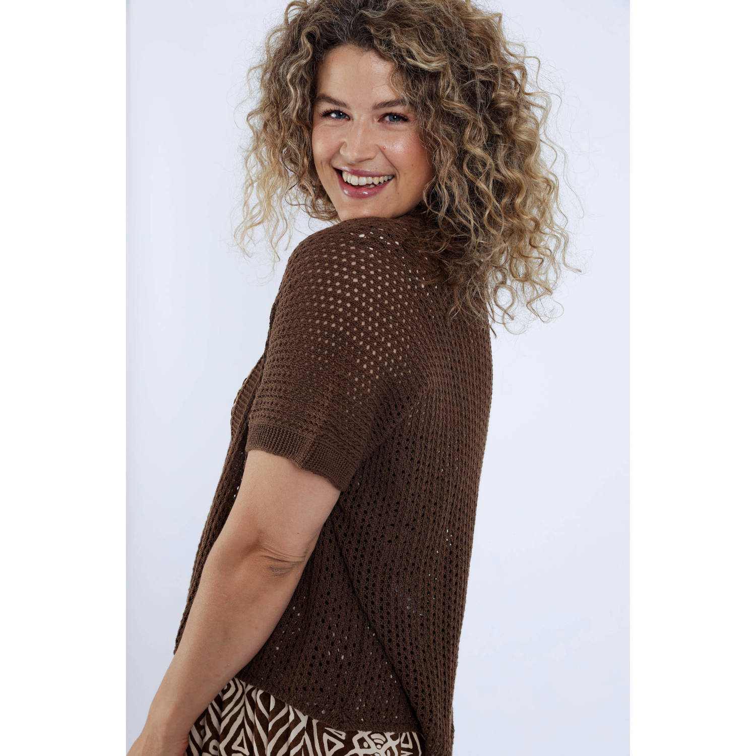 Paprika gebreid vest bruin