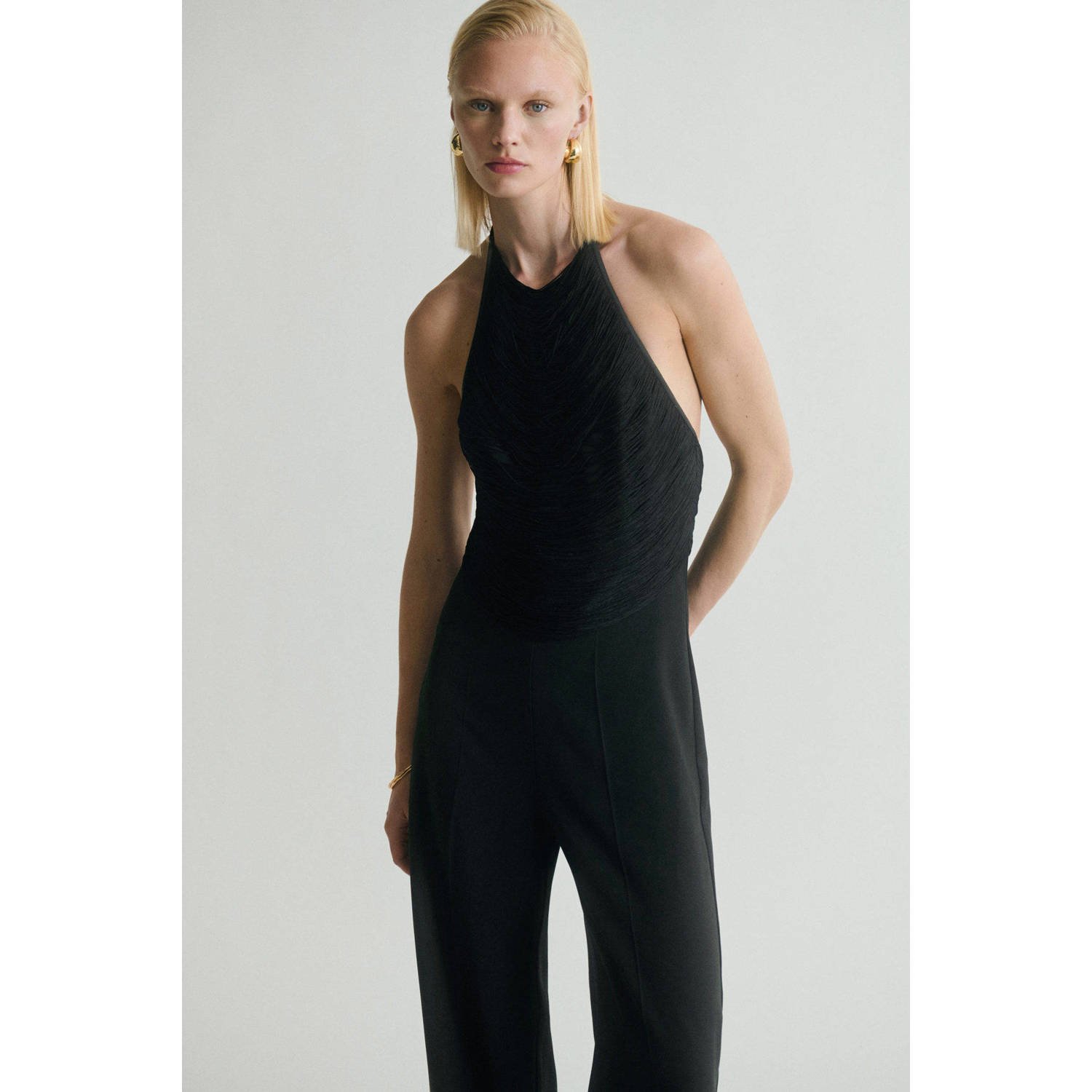 Mango zwart wide leg jumpsuit