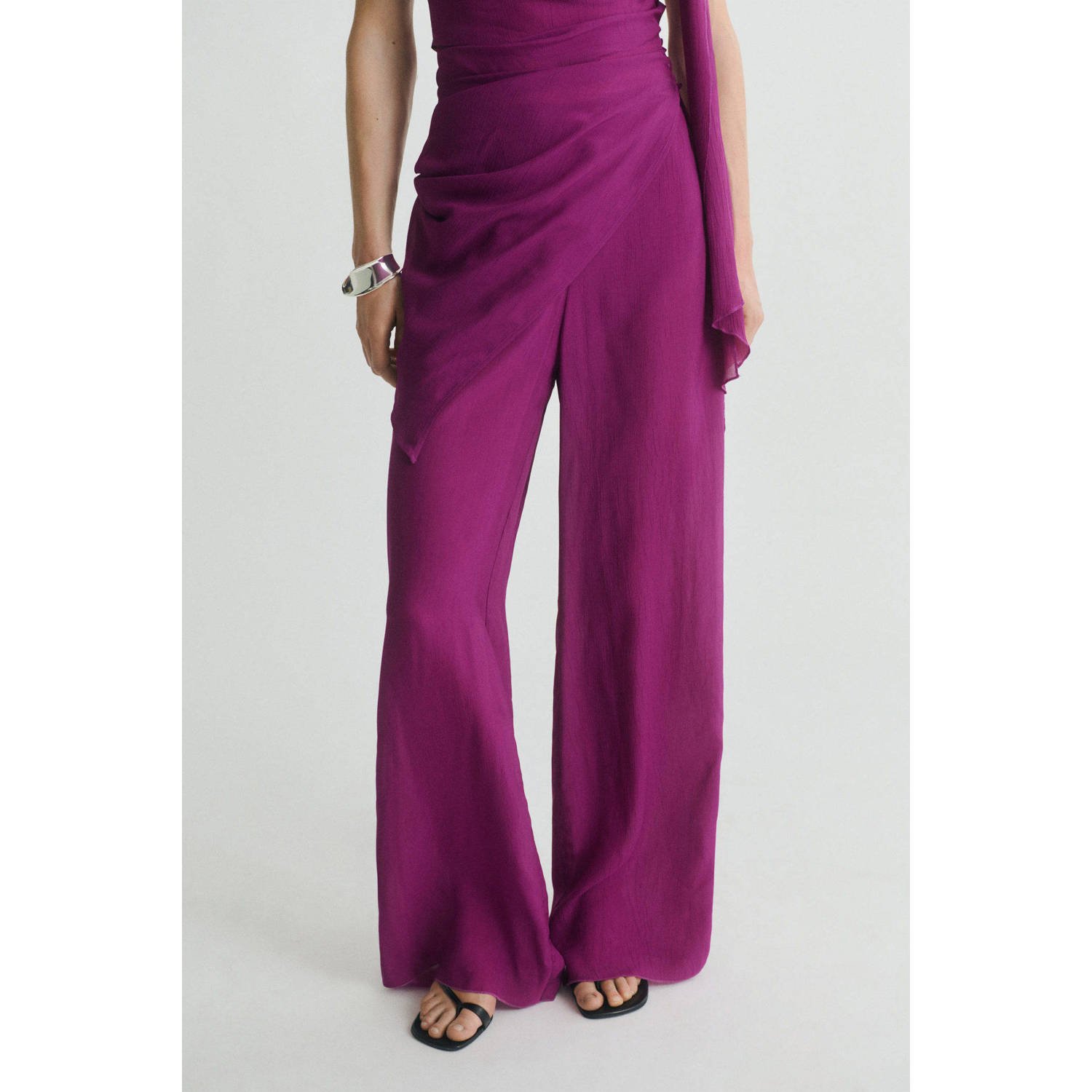 Mango wide leg high waist broek paars