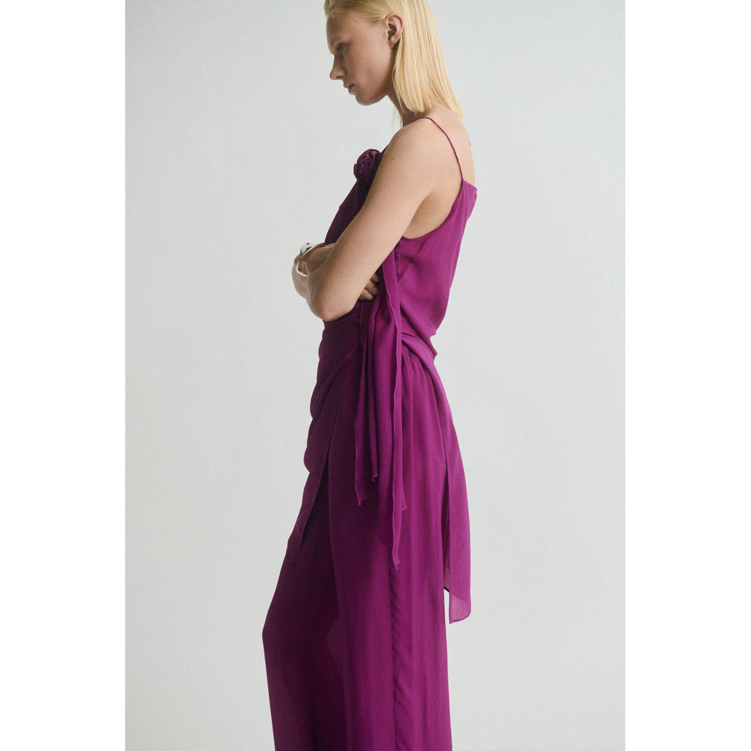 Mango wide leg high waist broek paars