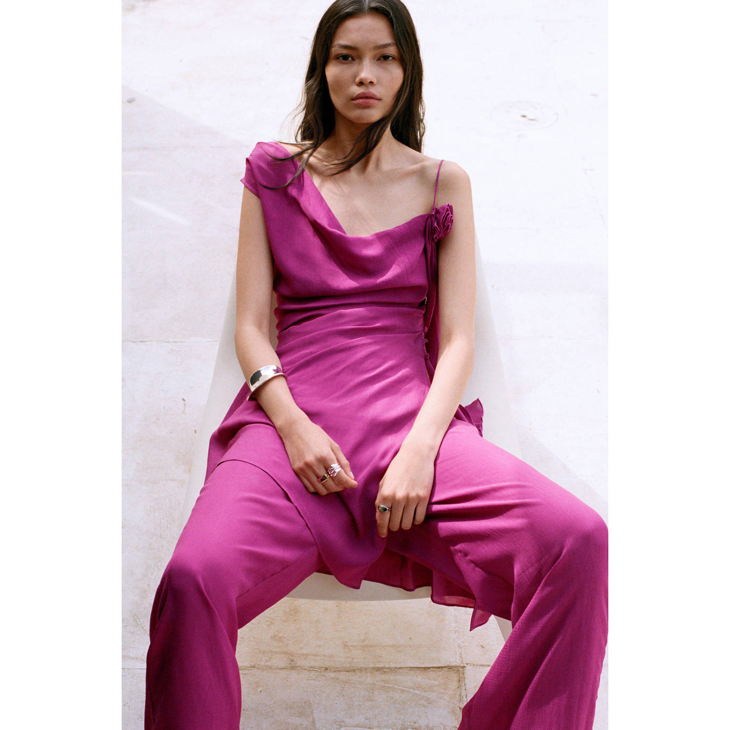 Mango wide leg high waist broek paars