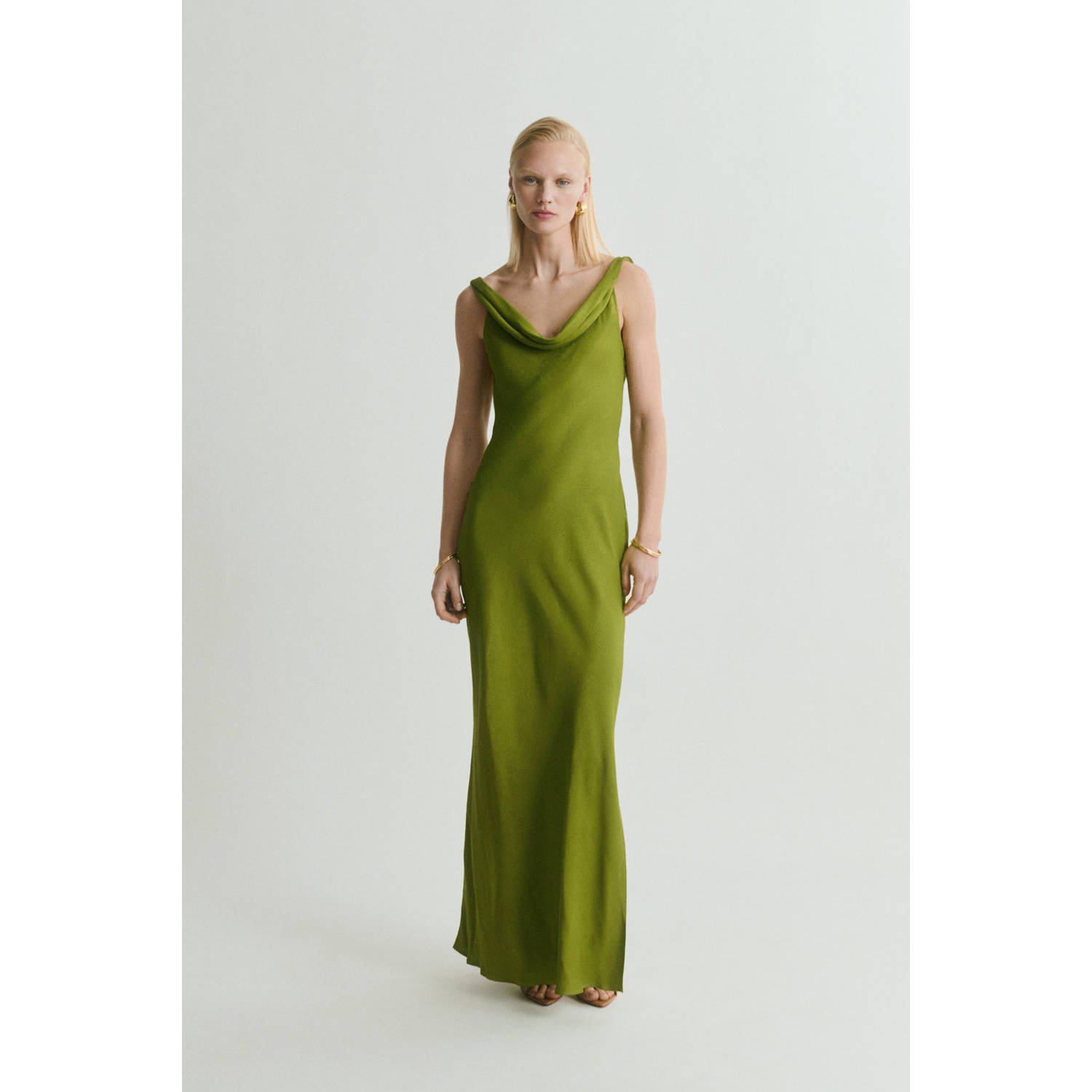 Mango satijnen maxi jurk groen