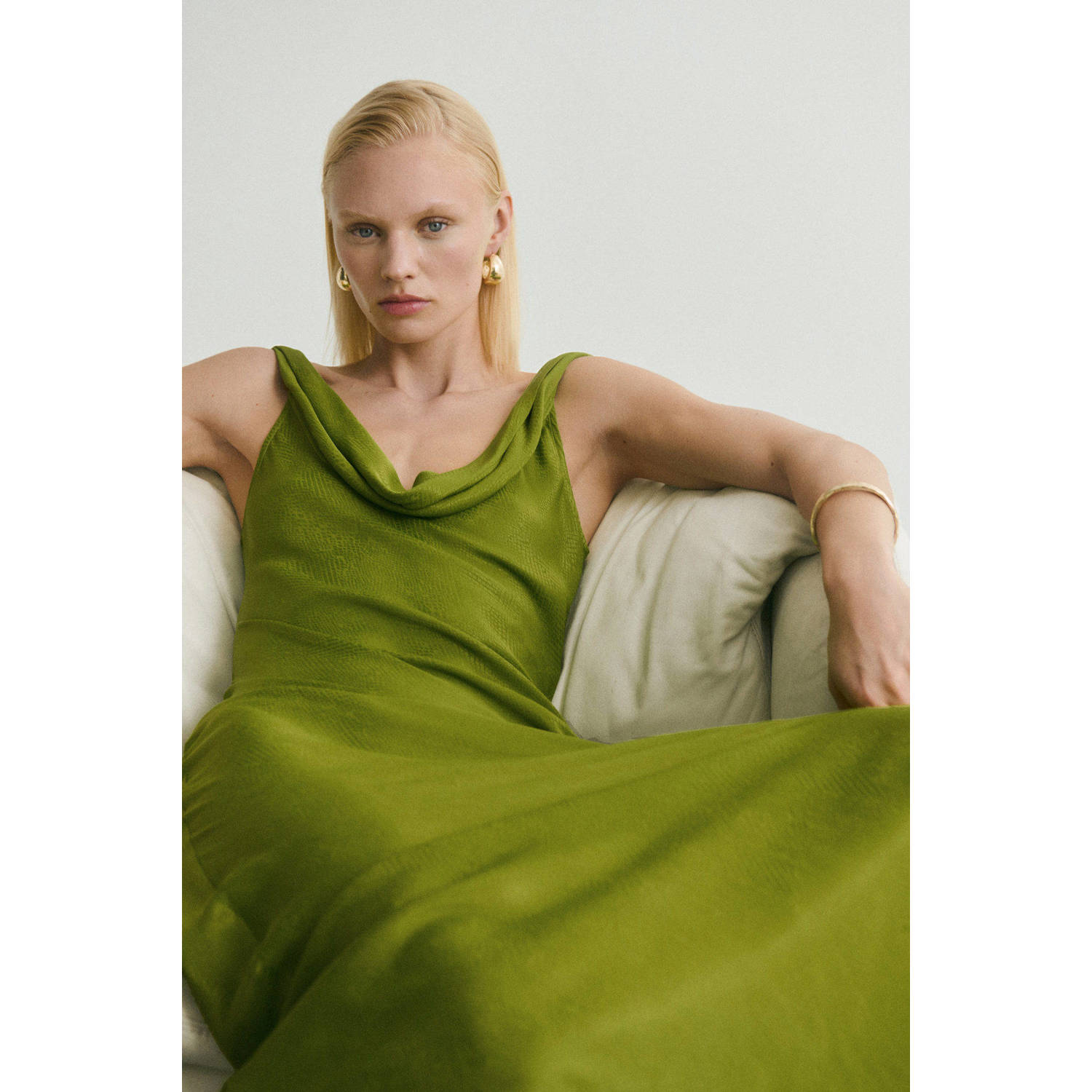 Mango satijnen maxi jurk groen