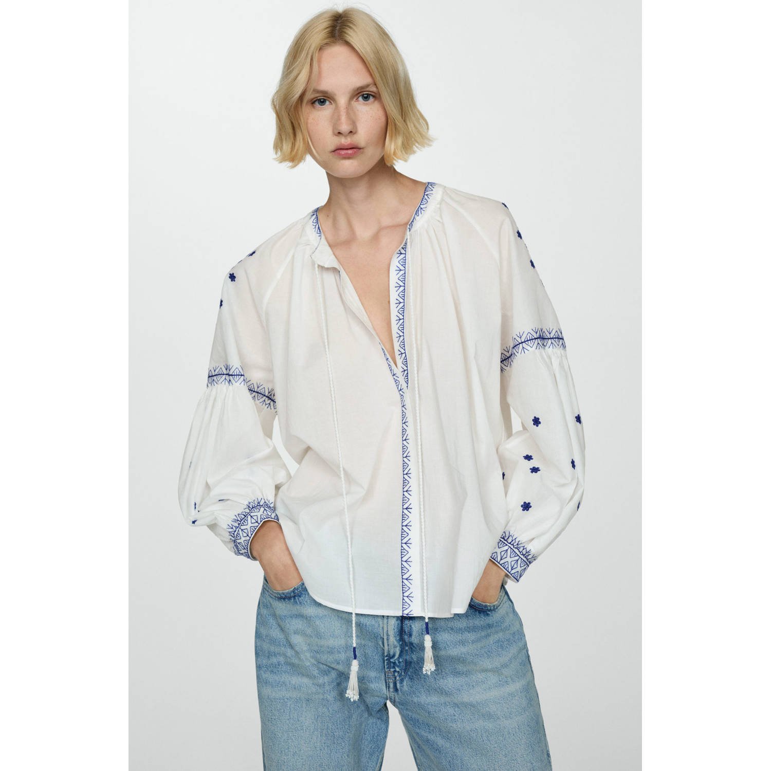Mango blousetop ecru broderie