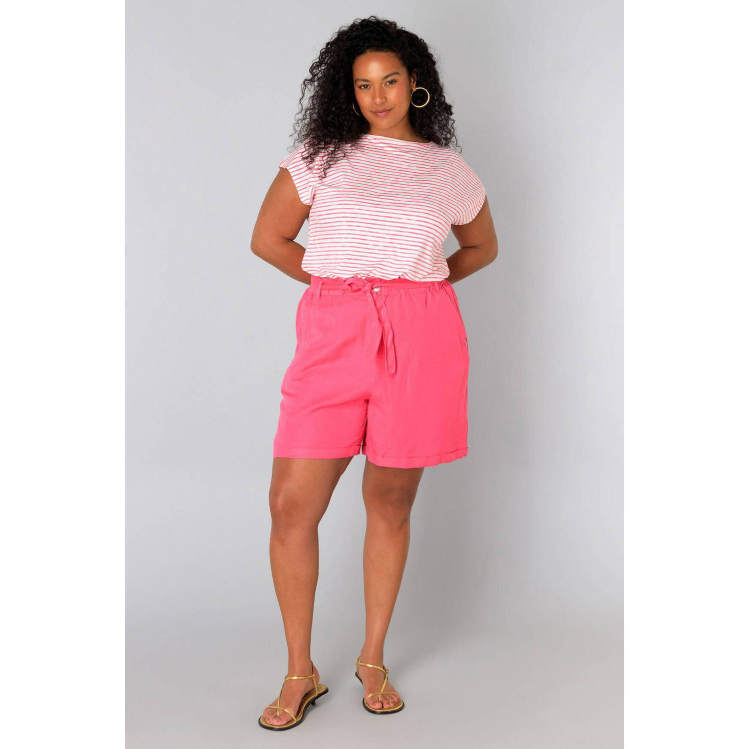 Yesta linnen regular waist casual short fuchsia