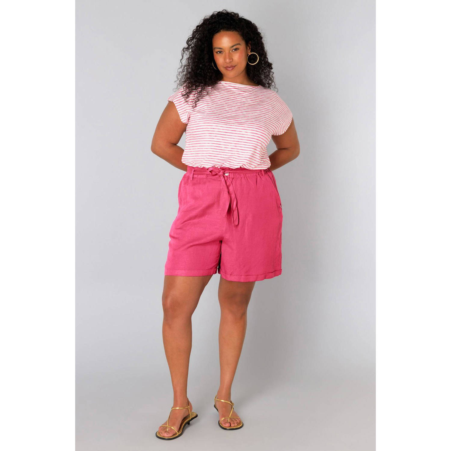 Yesta linnen regular waist casual short fuchsia