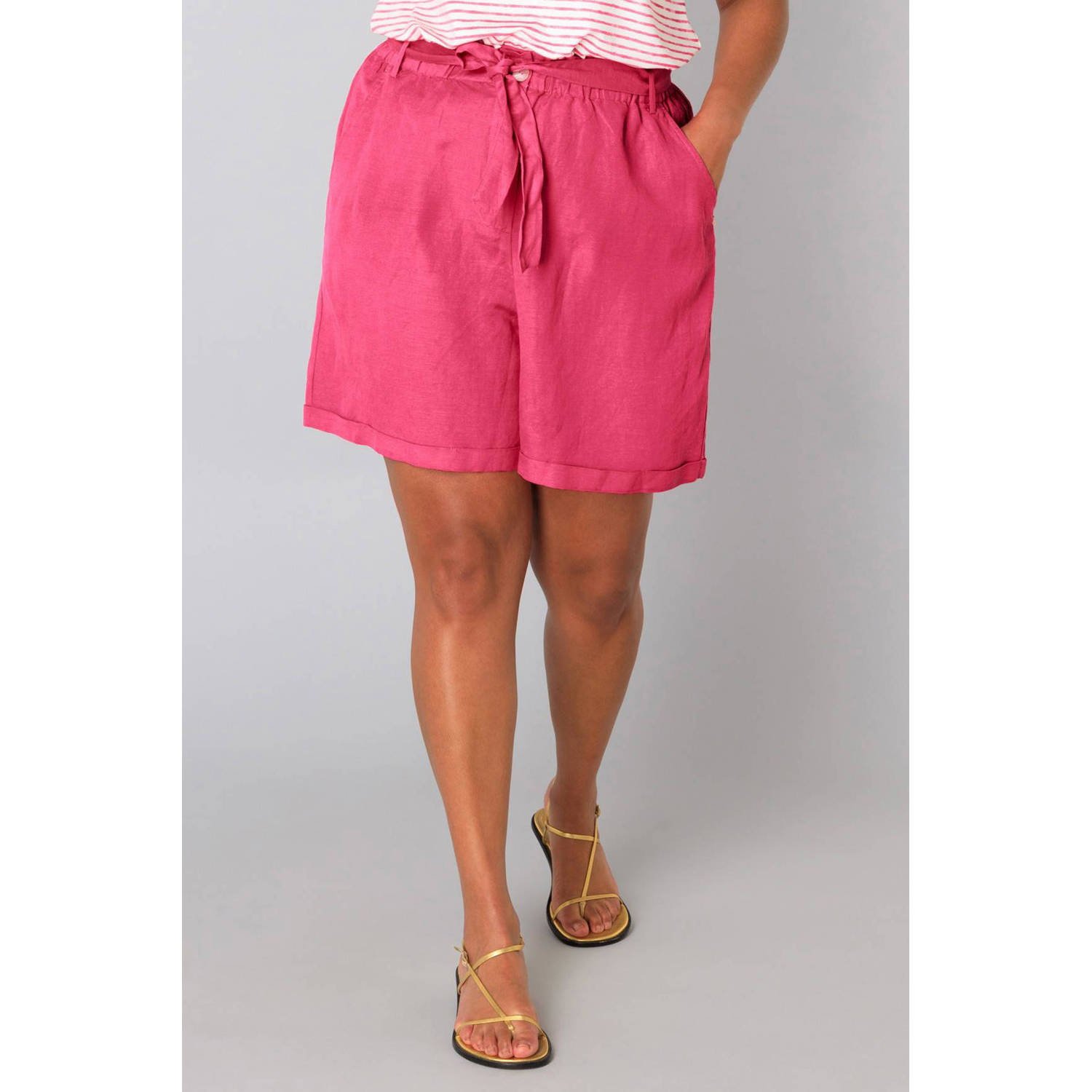 Yesta linnen regular waist casual short fuchsia