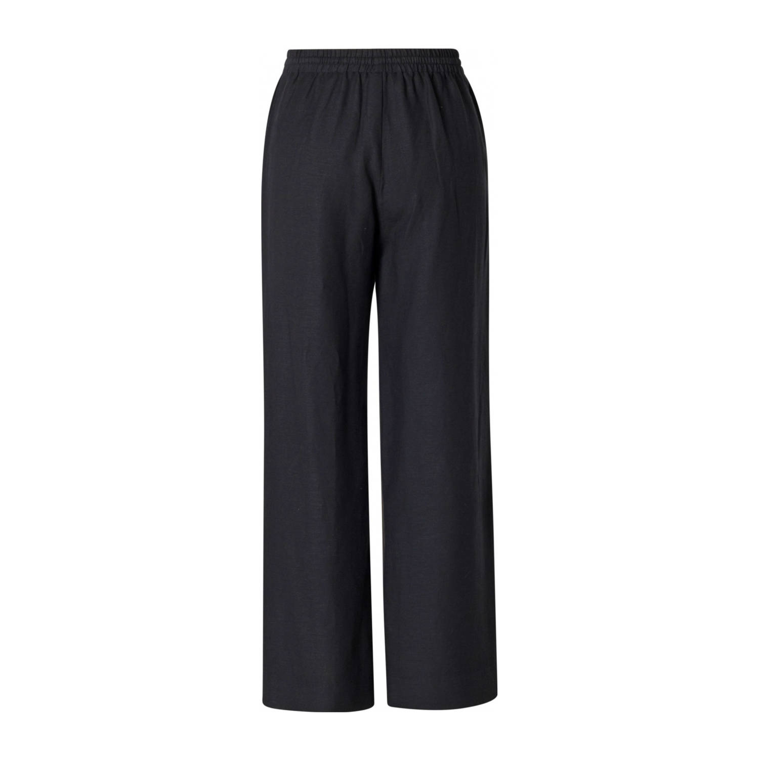 Yesta linnen straight high waist casual broek zwart