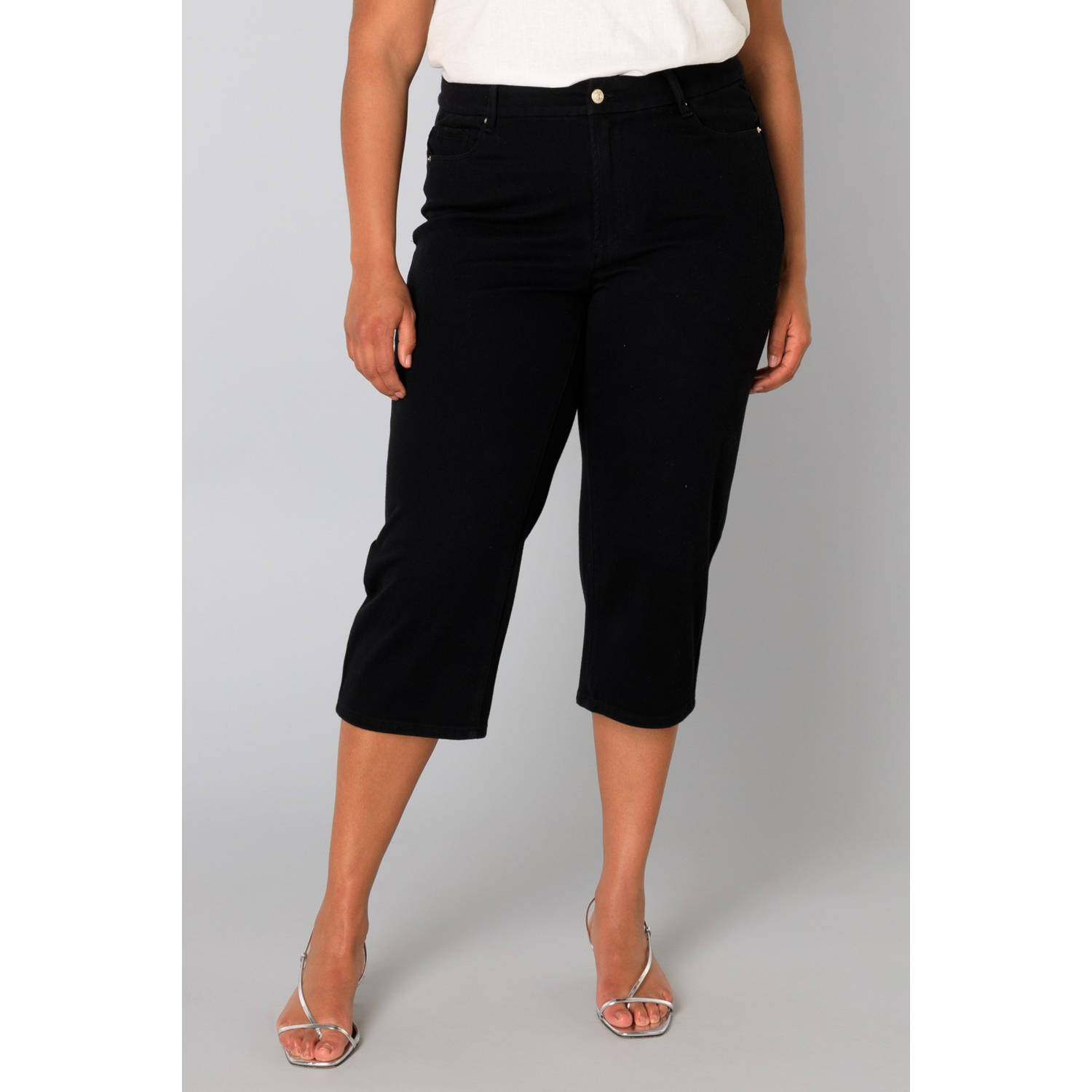Yesta slim regular waist broek zwart