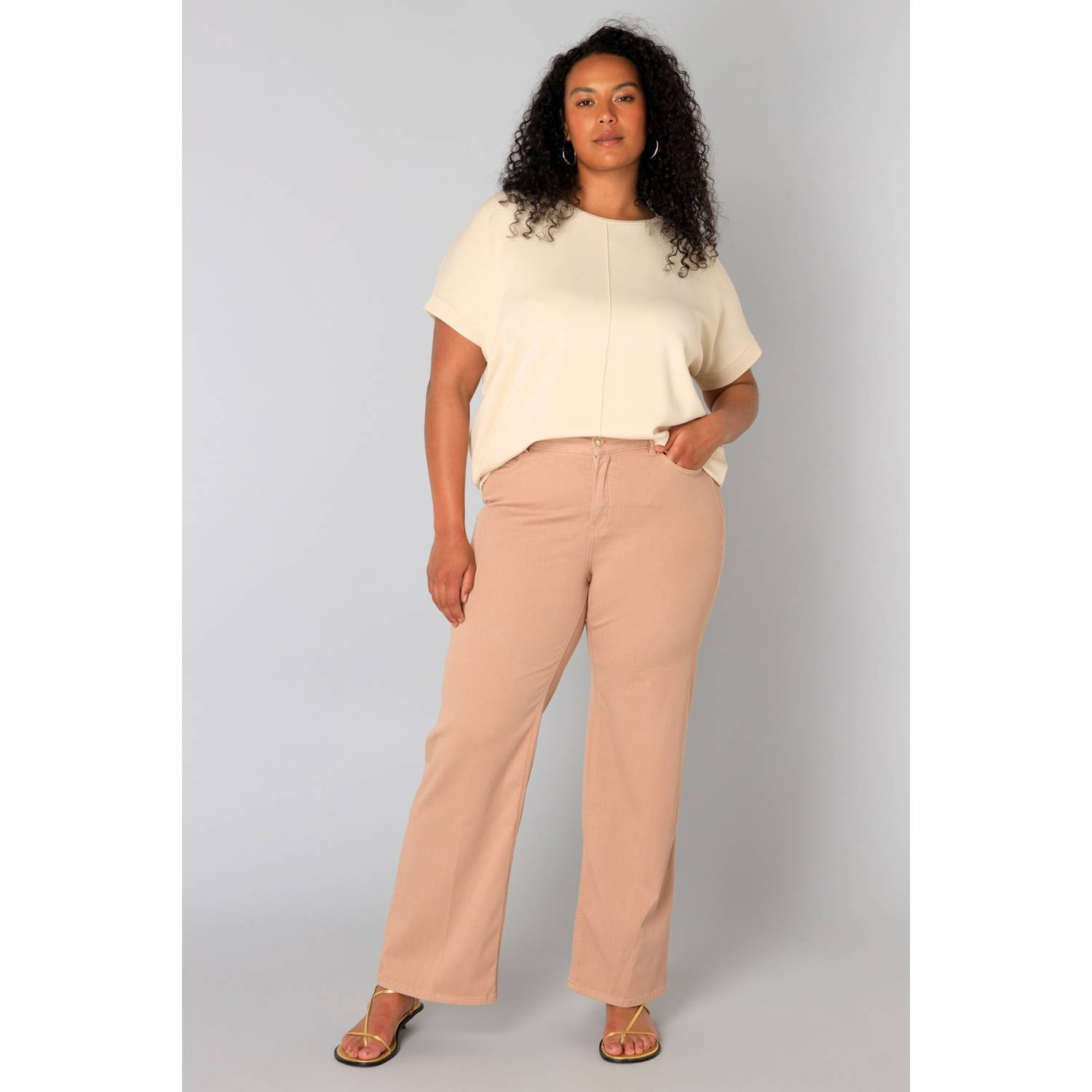 Yesta wide leg jeans lichtbruin