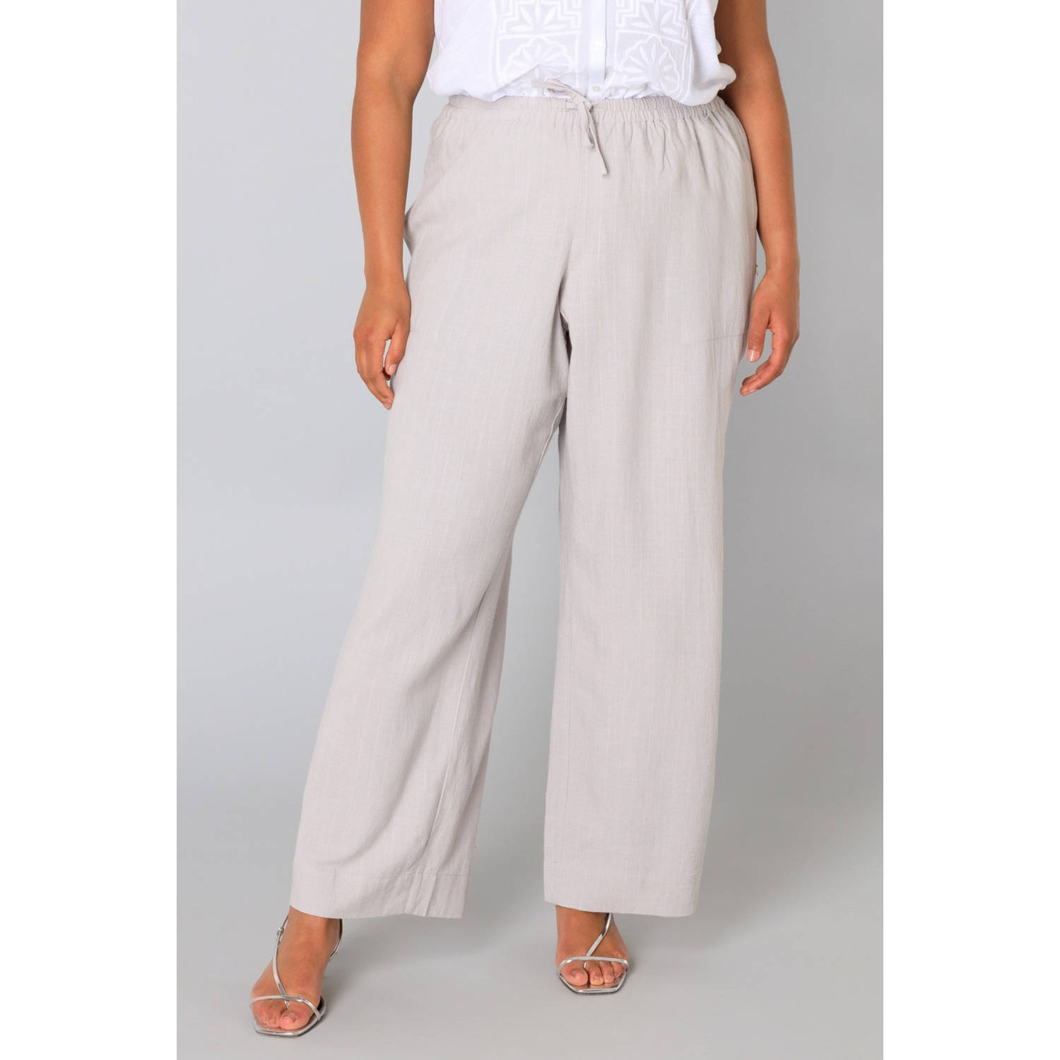 Yesta wide leg regular waist broek lichtgrijs