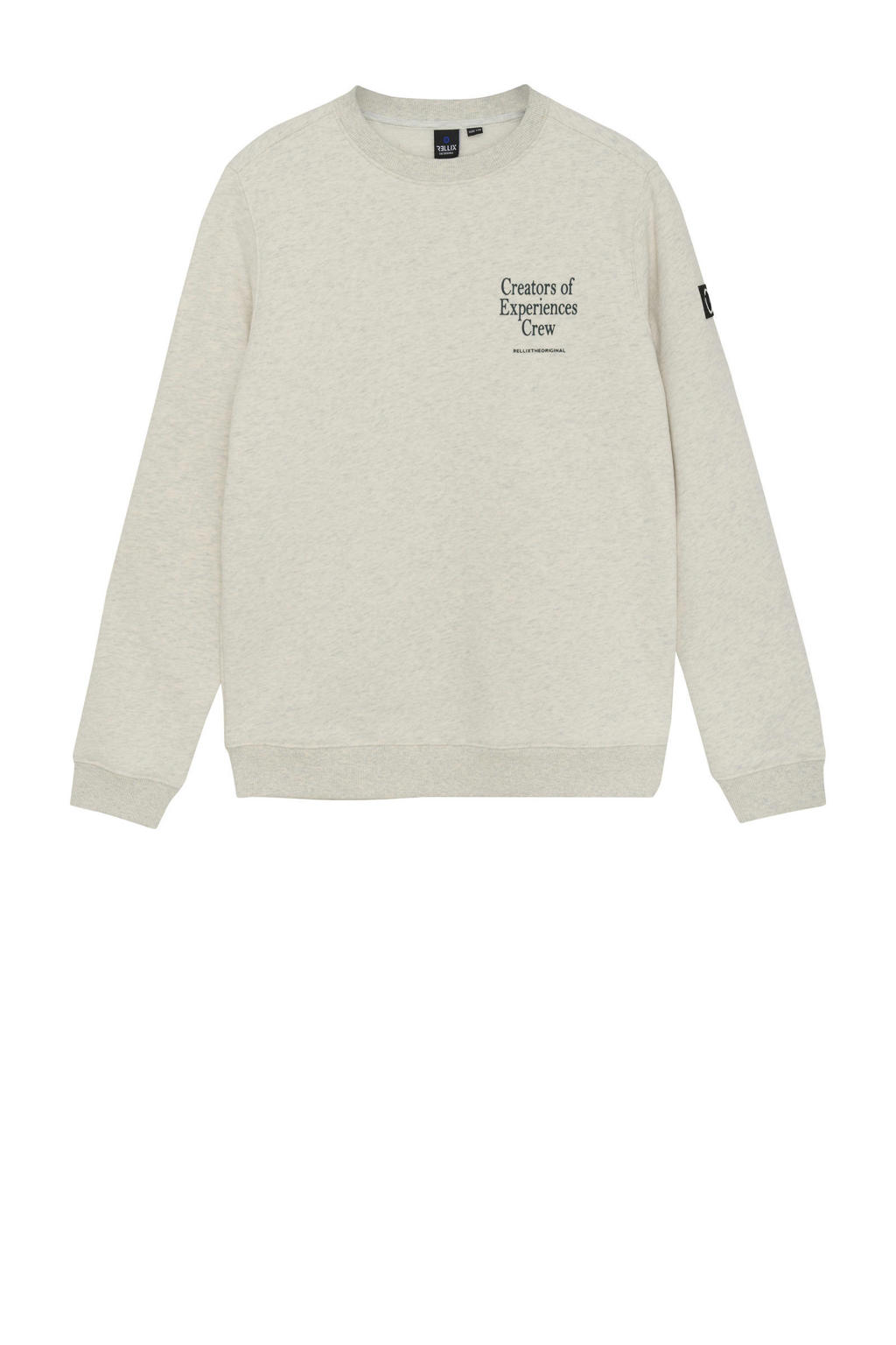 Grijze jongens Rellix sweater met tekst print, lange mouwen en ronde hals