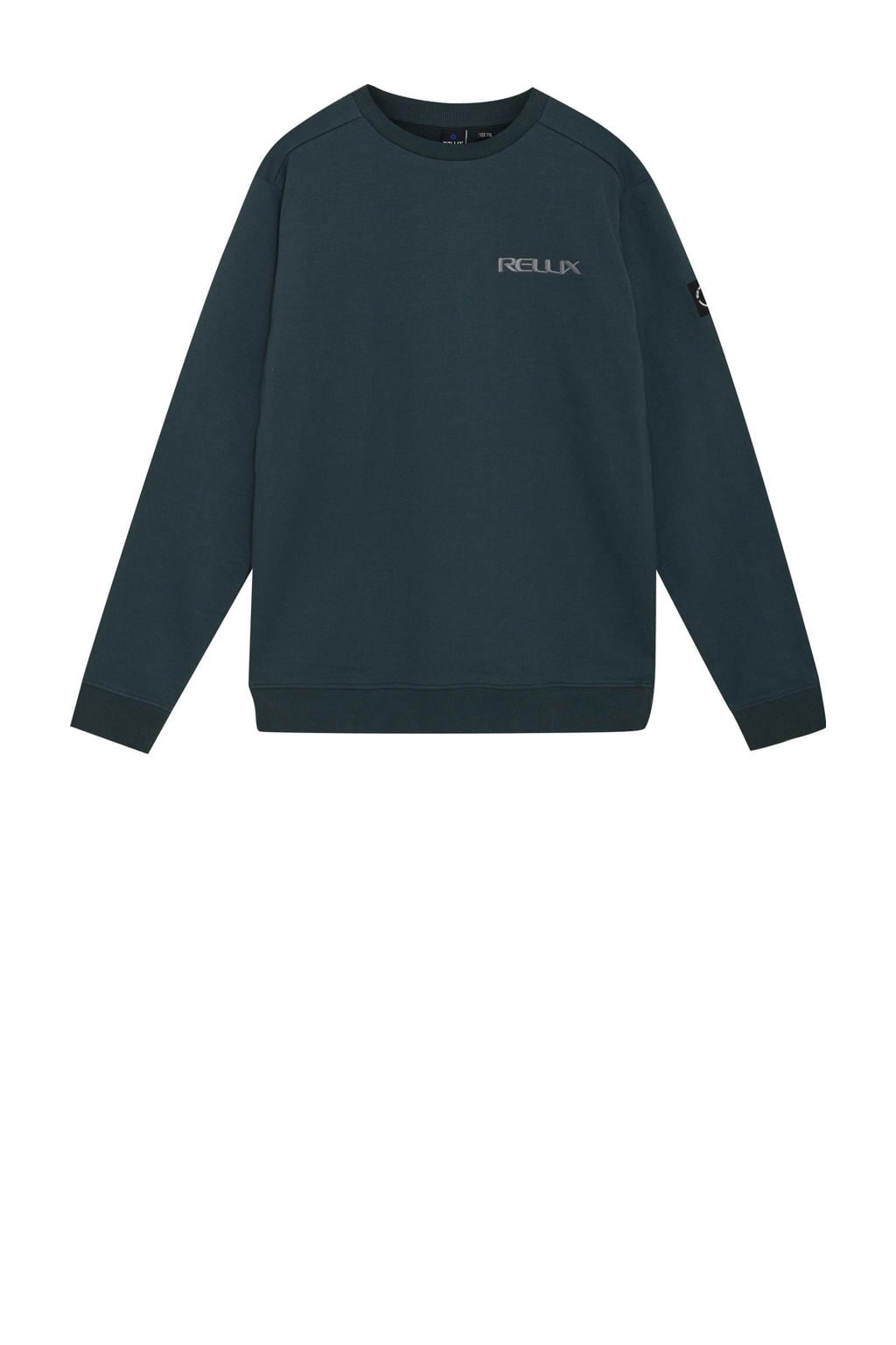 Groene jongens Rellix sweater van stretchkatoen met logo dessin, lange mouwen en ronde hals