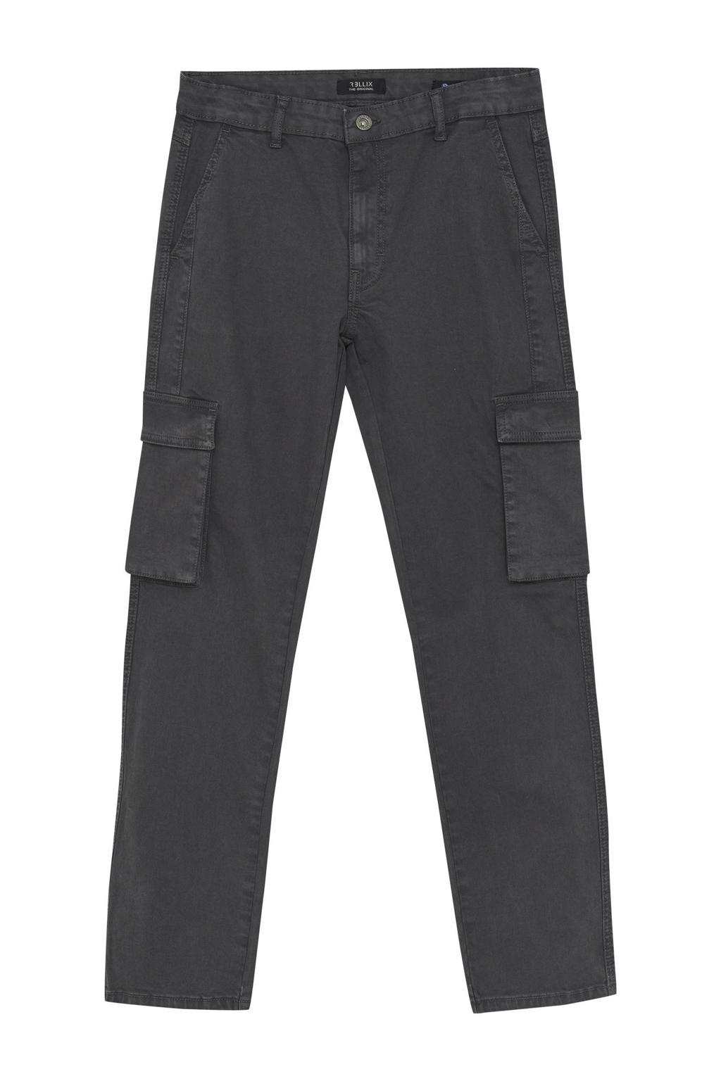 Antraciete jongens Rellix loose cargobroek van stretchdenim met regular waist, rits- en knoopsluiting en effen