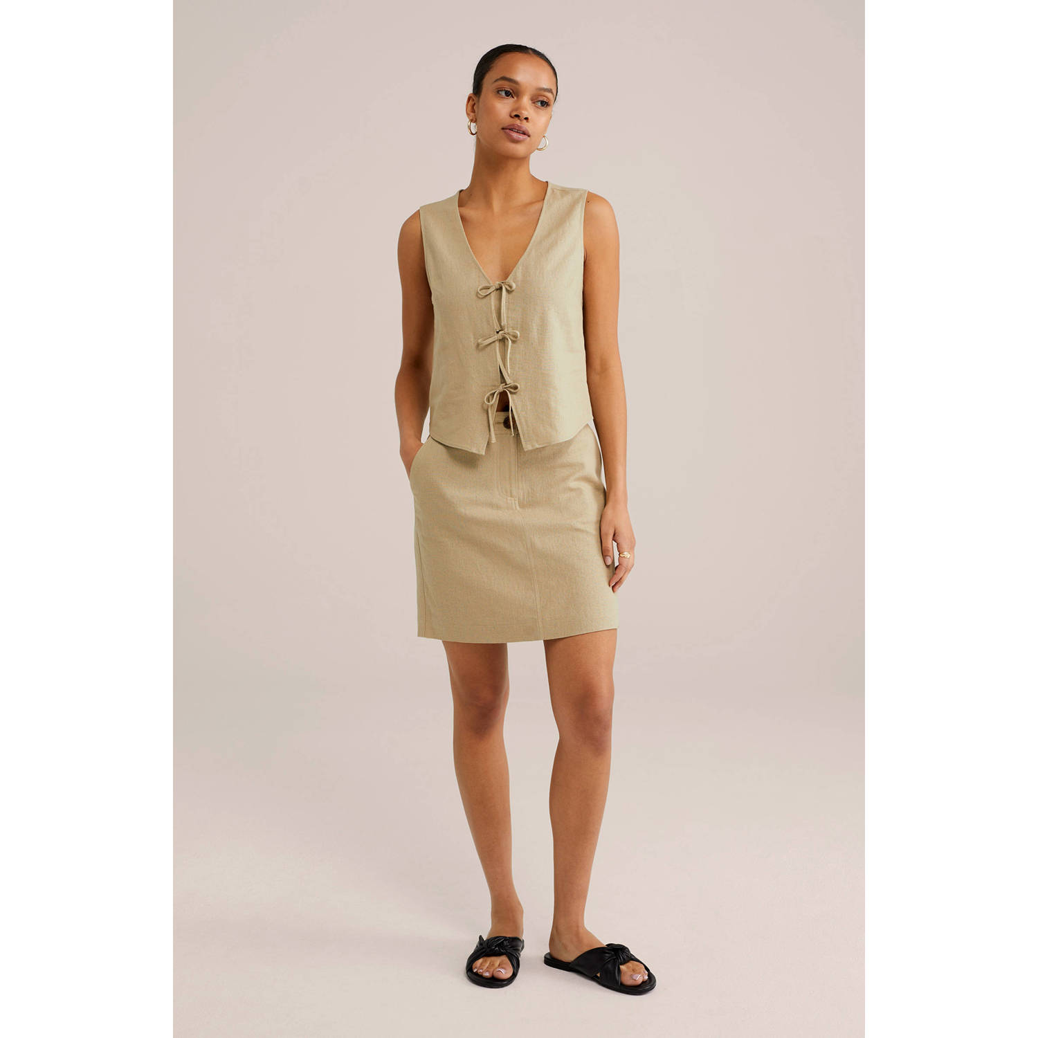 WE Fashion linnen korte rok beige