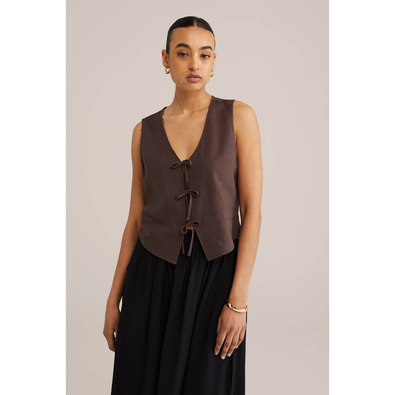 WE Fashion linnen top bruin