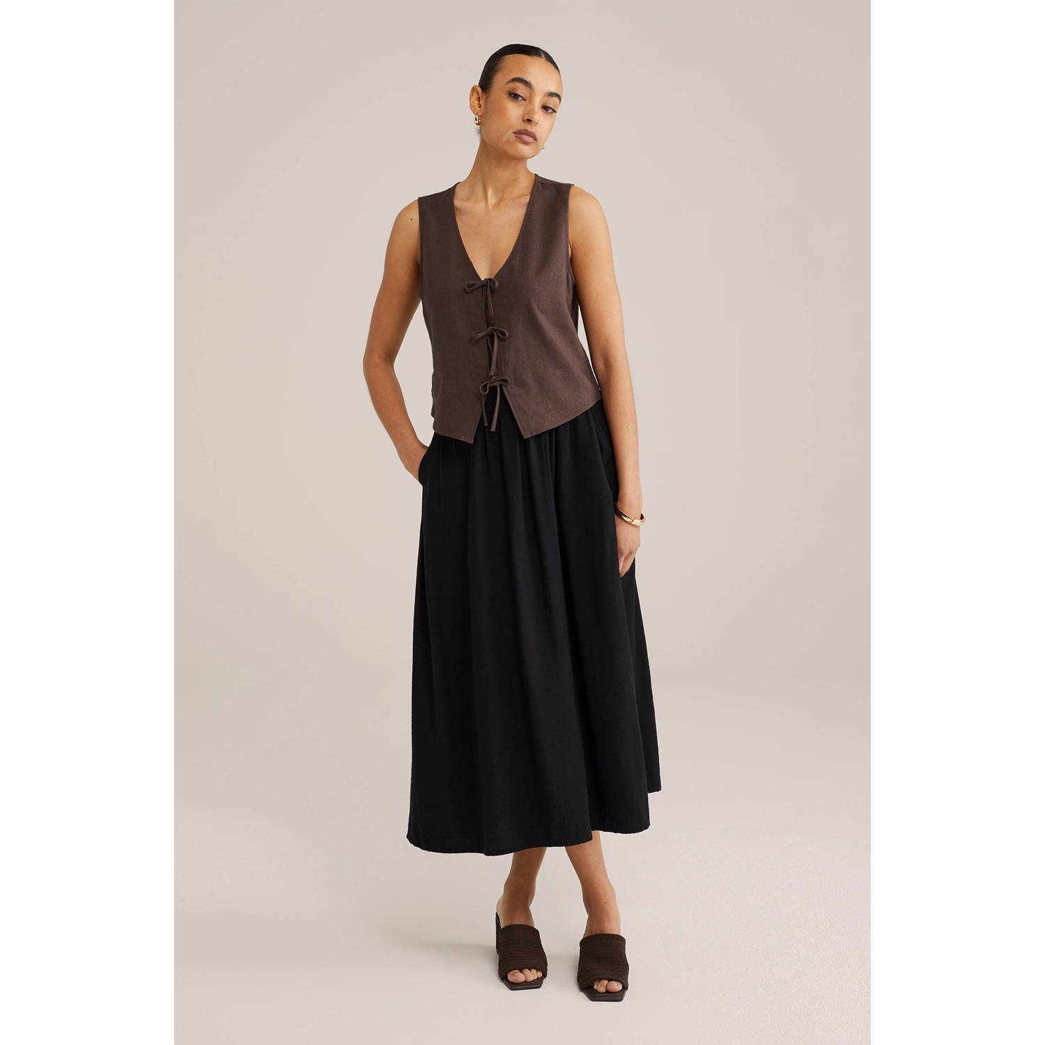 WE Fashion linnen top bruin