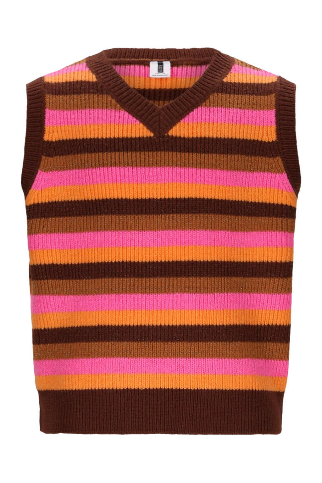 Oranje, zwart en roze meisjes B.Nosy gestreepte spencer gebreid van polyamide met V-hals