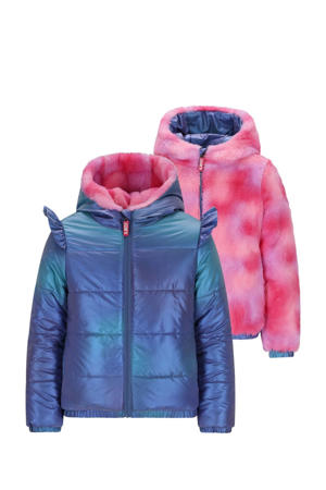 reversible imitatiebont jas blauw